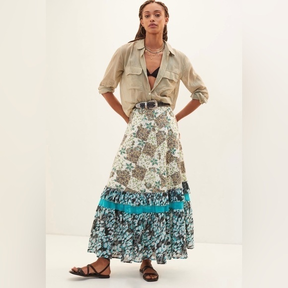 NWT ANTHROPOLOGIE Raga Floral Patchwork Tiered Maxi Skirt Small - Picture 1 of 5